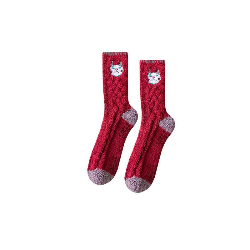 Sweetnana Cozy Crew Socks for Women & Men - Animal Embroidery Series Fuzzy & Colorful Socks - Perfect for Winter Stockings