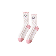 Sweetnana 3팩 아늑한 크루 양말 여성 & 남성용 - 동물 자수 시리즈 보송보송한 양말 - 유니섹스 라운지웨어 & 겨울 스타킹에 완벽