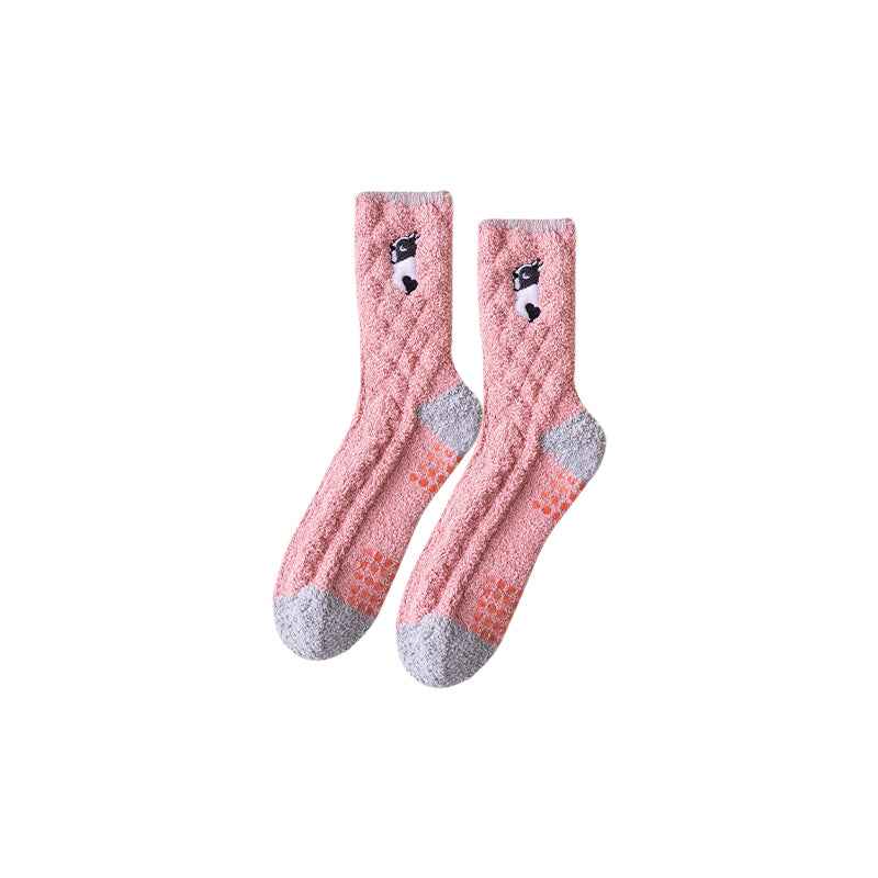 Sweetnana Cozy Crew Socks for Women & Men - Animal Embroidery Series Fuzzy & Colorful Socks - Perfect for Winter Stockings