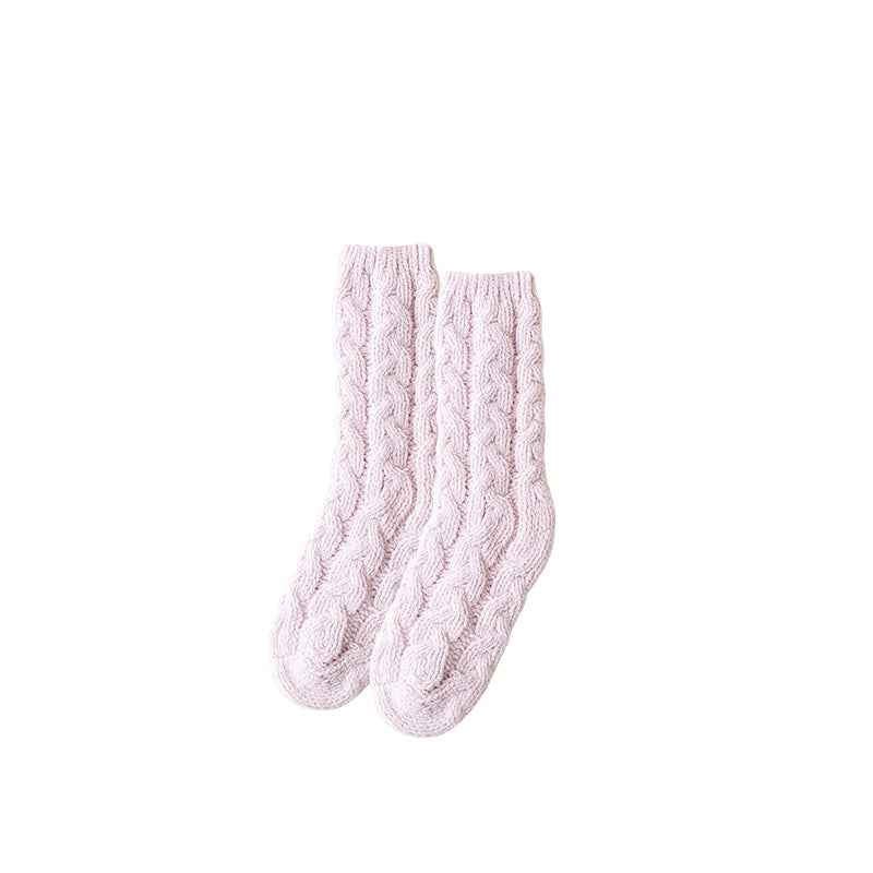 Sweetnana Simple Nordic Style Cozy Crew Socks for Women, Thickened Fuzzy Winter Stockings, Soft and Warm Socks for Daily Wear