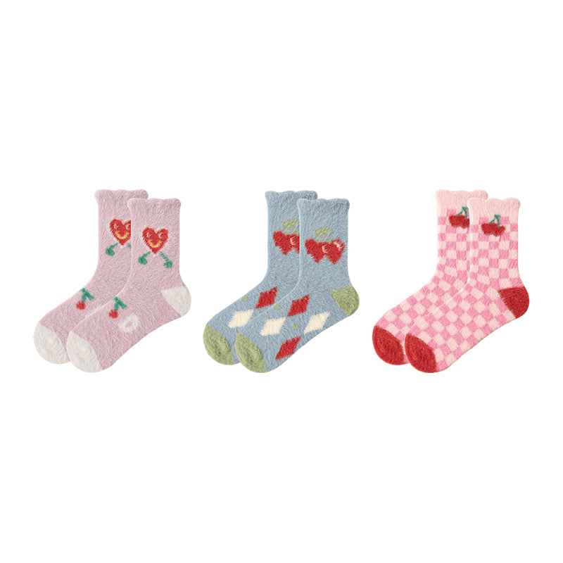 3-Pack Women Crew Socks Cozy Cute Colorful Thick Soft Fuzzy Sleep Socks