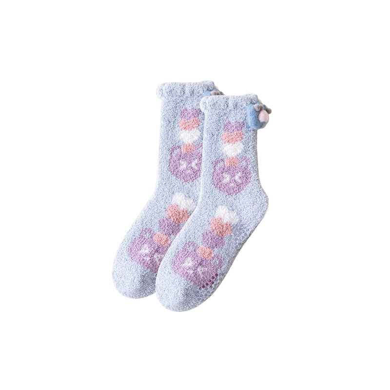 Sweetnana Cozy Crew Socks for Women - Cute Bear Themed Warm Fuzzy Lounge Wear Socks - Super Soft Non-Slip Thickened Winter Stockings