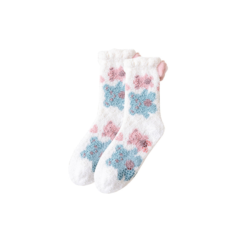 Sweetnana Cozy Crew Socks for Women - 可愛熊主題暖和毛絨休閒襪 - 超柔軟防滑加厚冬季長襪