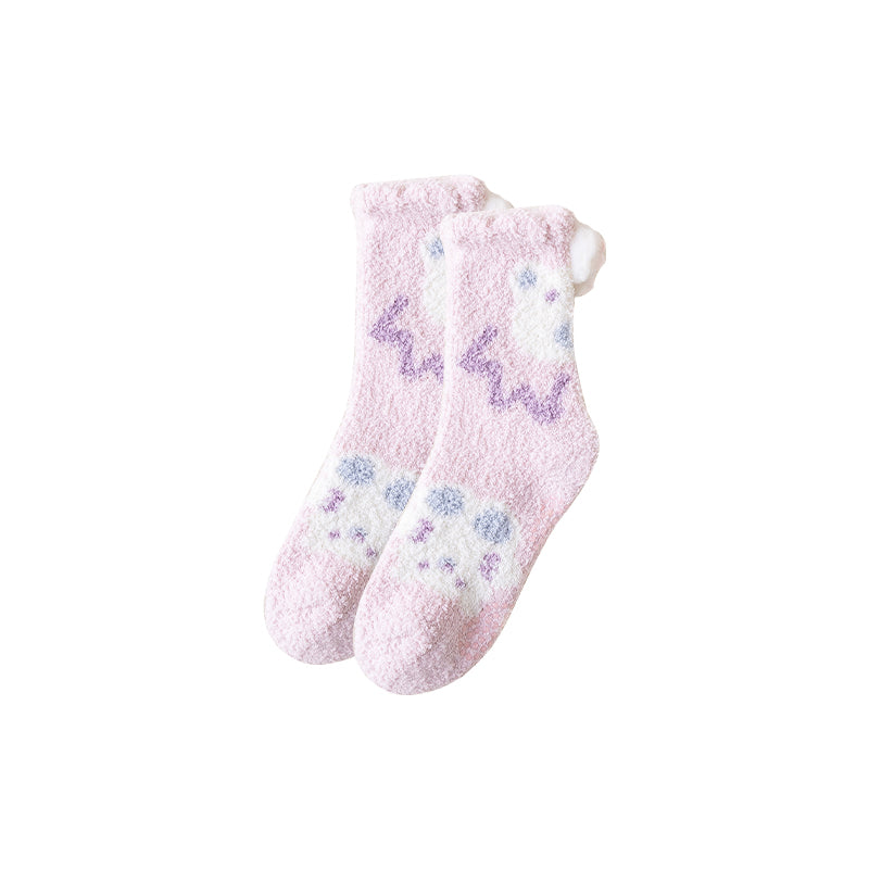 Sweetnana Cozy Crew Socks for Women - 可愛熊主題暖和毛絨休閒襪 - 超柔軟防滑加厚冬季長襪