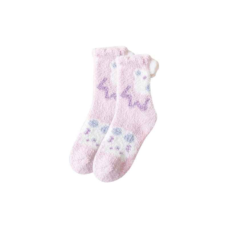 Sweetnana Cozy Crew Socks for Women - Cute Bear Themed Warm Fuzzy Lounge Wear Socks - Super Soft Non-Slip Thickened Winter Stockings