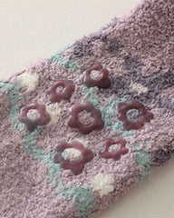 Sweetnana 3-Pack Cozy Crew Socks for Women - Playful Flowers Series Super Soft Fuzzy Winter Stockings - Non-Slip Thickened Slipper Socks