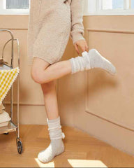 Sweetnana Cozy Knee High Fuzzy Socks for Women, Thickened Striped Pile Winter Stockings, Soft and Warm, Ideal for Cold Weather, Cute and Comfortable Women’s Socks