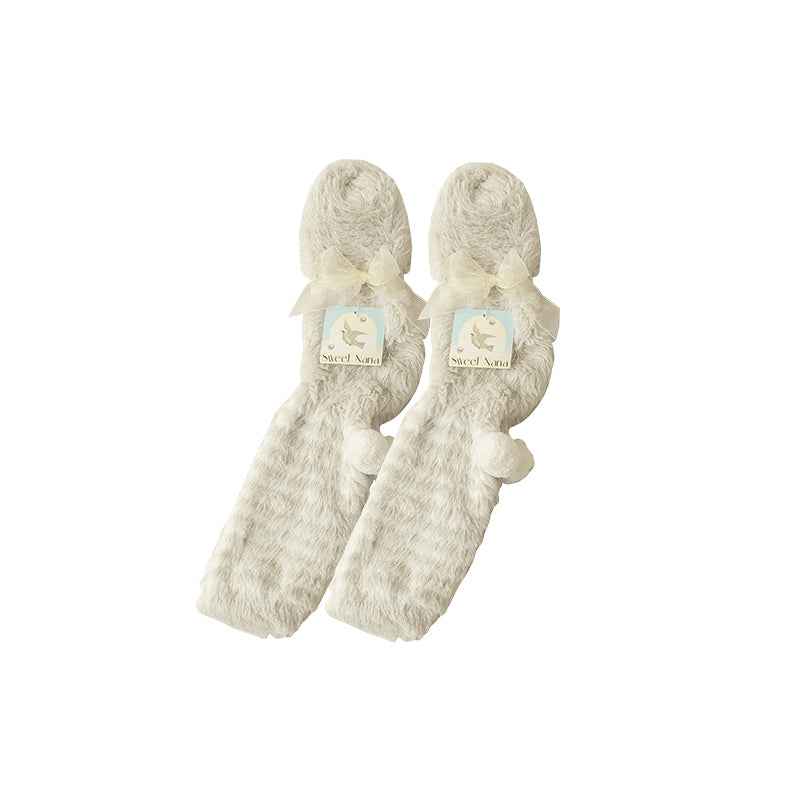 Sweetnana Cozy Knee High Fuzzy Socks for Women, Thickened Striped Pile Winter Stockings, Soft and Warm, Ideal for Cold Weather, Cute and Comfortable Women’s Socks