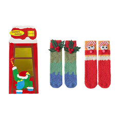 Sweetnana 2-Pack Christmas Tube Crew Socks for Women, Winter Thickened Stockings Cozy Warm, Fuzzy Soft Socks in a Festive Christmas Gift Box, Non-Slip Lounge Wear Slipper Socks.