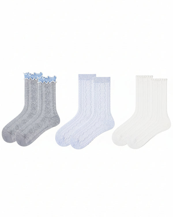 3-Pack Women Crew Socks Blue Mood Series Cotton Casual Fun - SWEET NANA