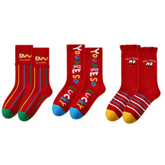 Sweetnana 3-Pack Chinese New Year Socks Year of The Snake Red Socks Red Fortune Snake Cotton Crew Socks Set for Women