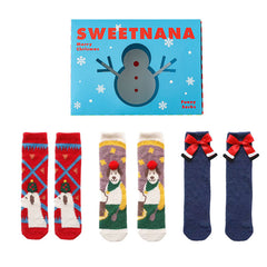 Sweetnana 3-Pack Christmas Gift Box with Crew Tube Socks, Holiday Christmas Socks Winter Fuzzy Slipper Socks for Women, Cozy Warm Soft Socks.