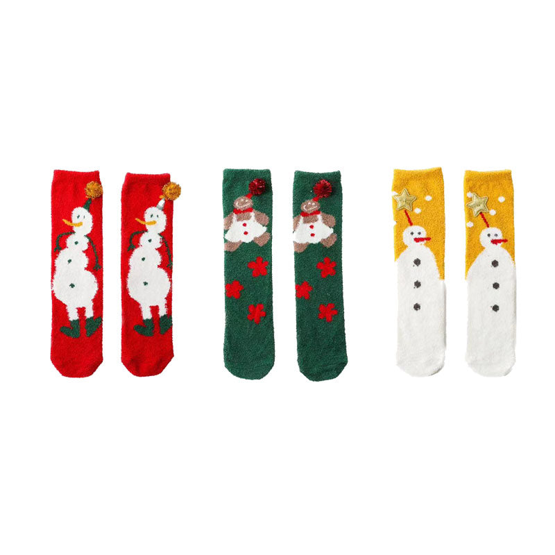 Sweetnana 3パッククリスマスソックス（女性用）、クルータイプチューブソックス、楽しいノベルティコージーソックス、暖かいふわふわソックス、冬用厚手クリスマスギフトボックス入り。