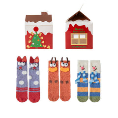 Sweetnana 3-Pack Christmas Tube Crew Socks, Winter Thickened Warm Socks Soft Slipper Socks for Women, Cute Christmas Design in Christmas Gift Box.