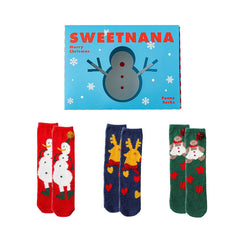 Sweetnana 3-Pack Christmas Tube Crew Socks for Women, Crazy Christmas Gift Box, Warm Thickened Winter Socks, Fuzzy Soft Socks.