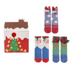 Sweetnana 3-Pack Christmas Tube Crew Socks for Women, Fuzzy Warm Winter Thickened Socks,  Cute Fun Cozy Slipper Socks in a Christmas Socks.