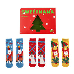 Sweetnana 3-Pack Christmas Tube Crew Socks in a Festive Christmas Gift Box, Printed Fun Colorful Cozy Fuzzy Socks, Super Soft Non-Slip Warm Socks.