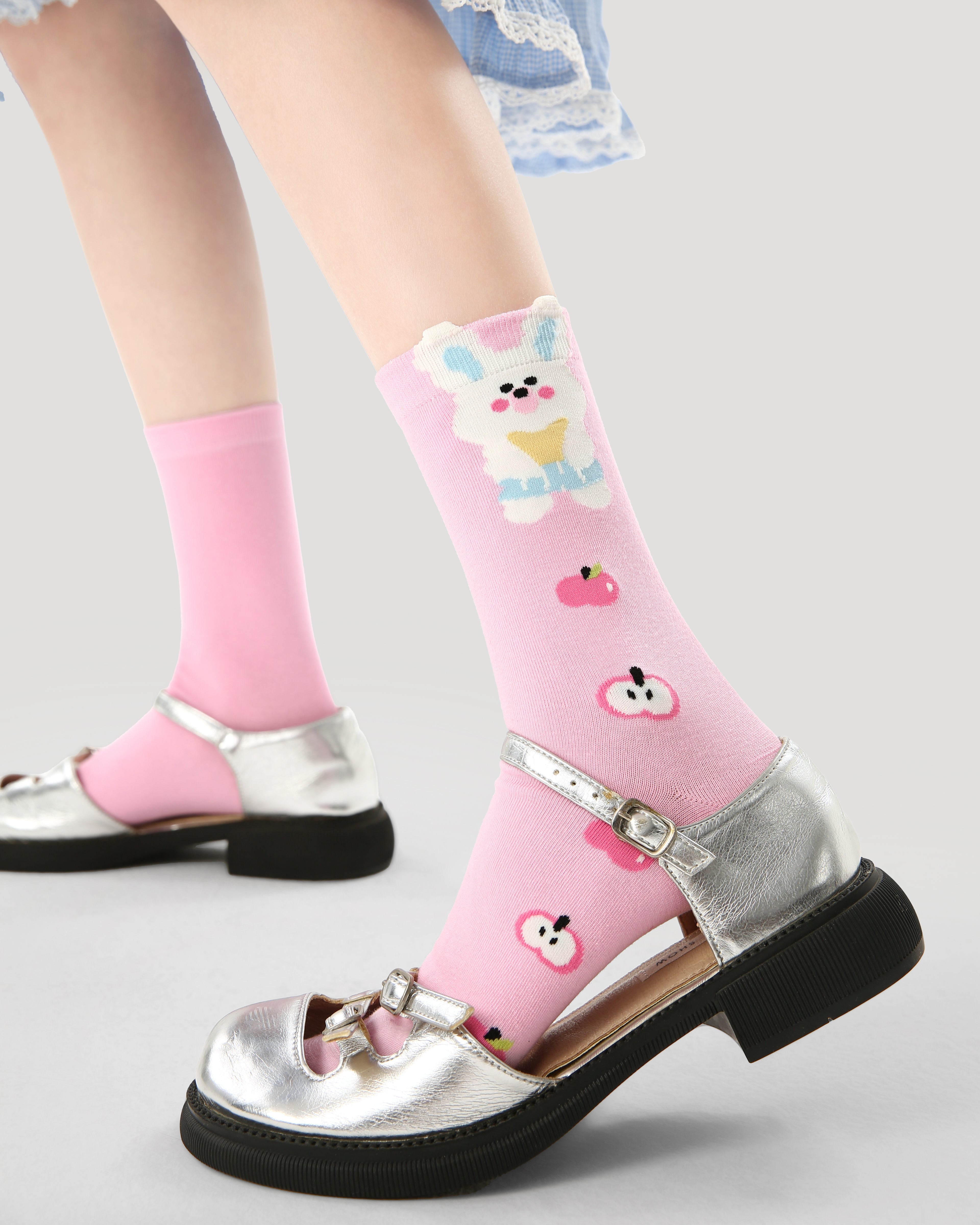 3-Pack Women's Crew Socks Cartoon Coconut Bunny Series Seamless Socks
