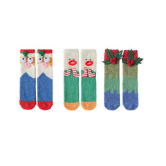 Sweetnana 3-Pack Cozy Tube Crew Socks in Christmas Gift Box, Slipper Fuzzy Socks for Women, Colorful Warm Thickened Christmas Socks.