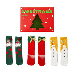 Sweetnana 3-Pack Festive Christmas Gift Box with Tube Crew Socks, Christmas Socks for Women, Funny Cute Holiday Socks Cozy Soft Slipper Socks Winter Warm Socks.