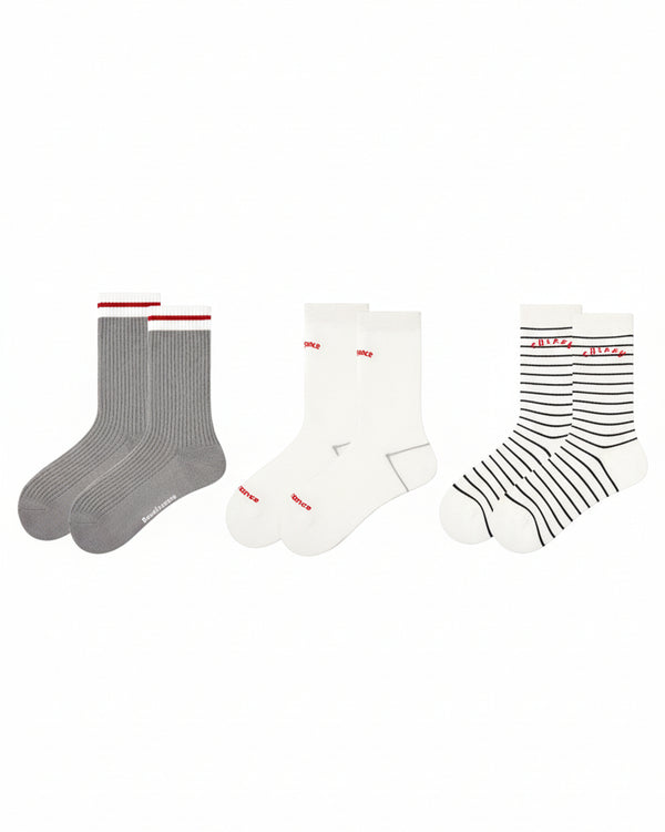 3-Pack Women Grey College Series Crew Socks Casual Versatile Socks - SWEET NANA