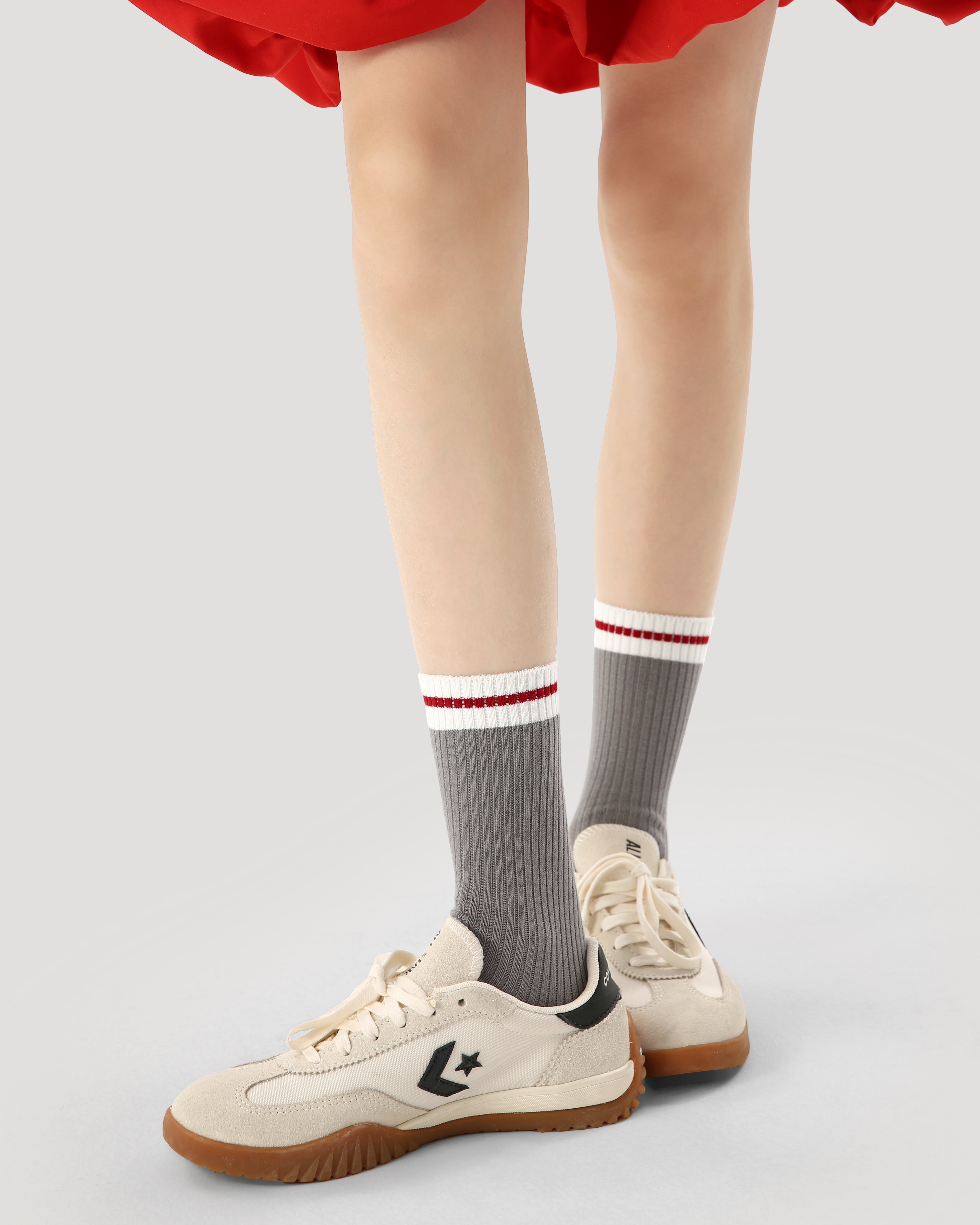 3-Pack Women Grey College Series Crew Socks Casual Versatile Socks - SWEET NANA
