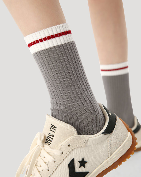 3-Pack Women Grey College Series Crew Socks Casual Versatile Socks - SWEET NANA