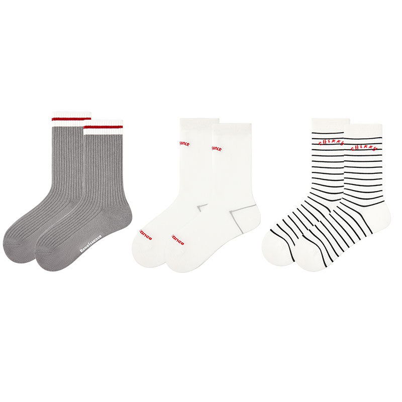 3-Pack Women's Grey College Series Crew Socks Casual Versatile Socks
