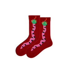 Sweetnana 3-Pack New Year Red Festive Socks Chinese New Year of the Snake 2025 Chinese Zodiac Socks Crew Socks