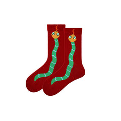 Sweetnana 3-Pack New Year Red Festive Socks Chinese New Year of the Snake 2025 Chinese Zodiac Socks Crew Socks