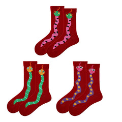 Sweetnana 3-Pack New Year Red Festive Socks Chinese New Year of the Snake 2025 Chinese Zodiac Socks Crew Socks