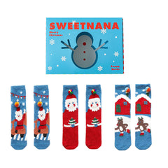 Sweetnana 3-Pack Novelty Christmas Socks with Gift Box, Tube Crew Christmas Socks Holiday Cozy Fuzzy Socks, Winter Thickened Soft Slipper Socks.