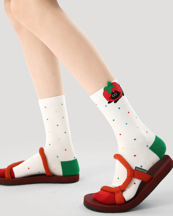 3-Pack Women Crew Socks Persimmon Sweet Cat Series Cotton Cute Fun - SWEET NANA