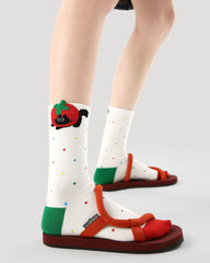 3-Pack Women Crew Socks Persimmon Sweet Cat Series Cotton Cute Fun Socks