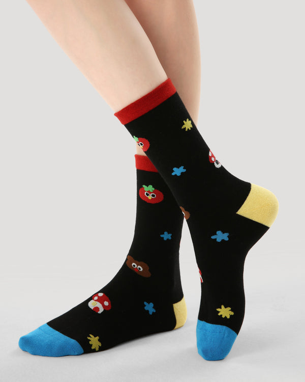 3-Pack Women Crew Socks Persimmon Sweet Cat Series Cotton Cute Fun - SWEET NANA