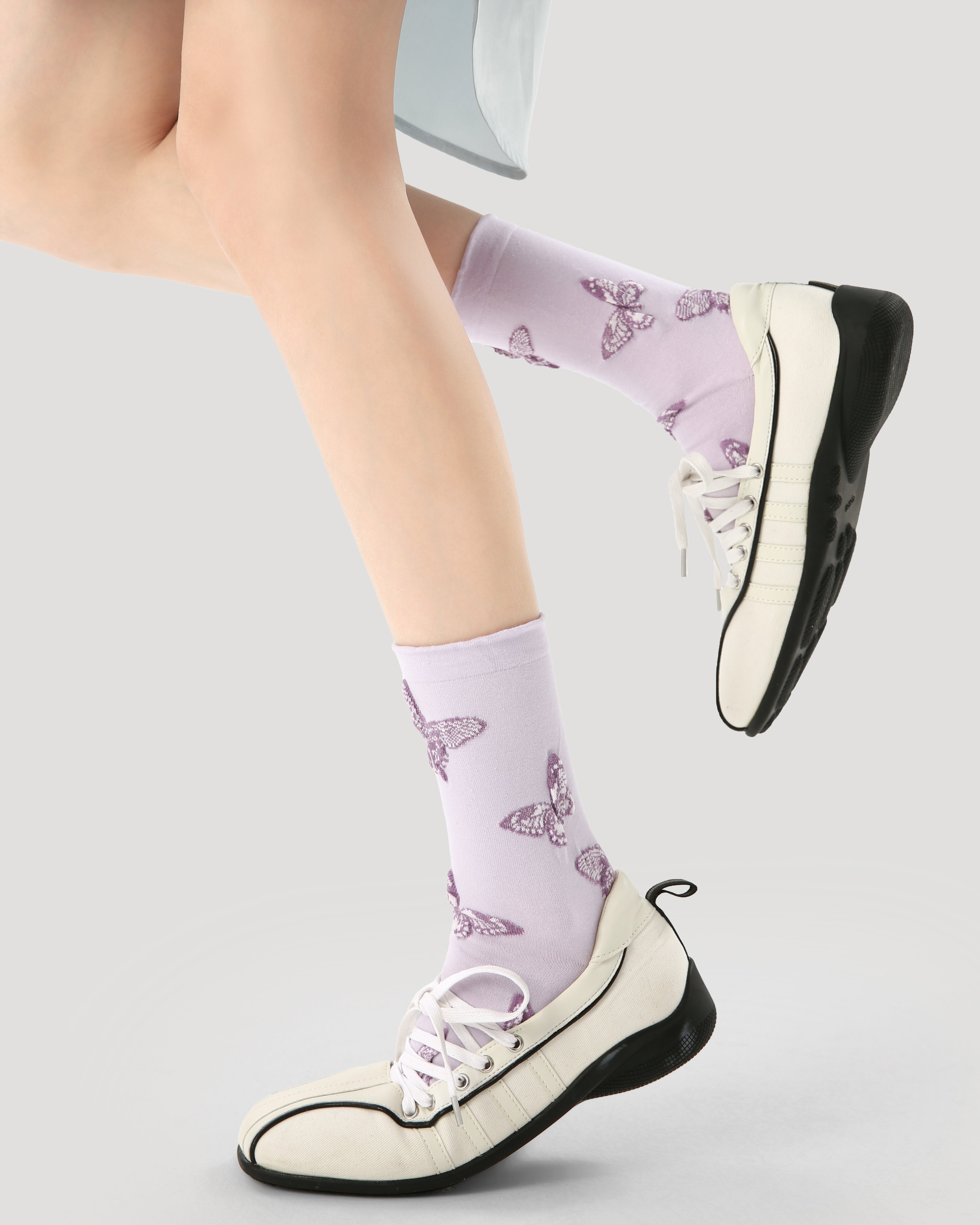 3-Pack Women's Crew Socks Purple Butterfly Series Embroidery Casual Socks