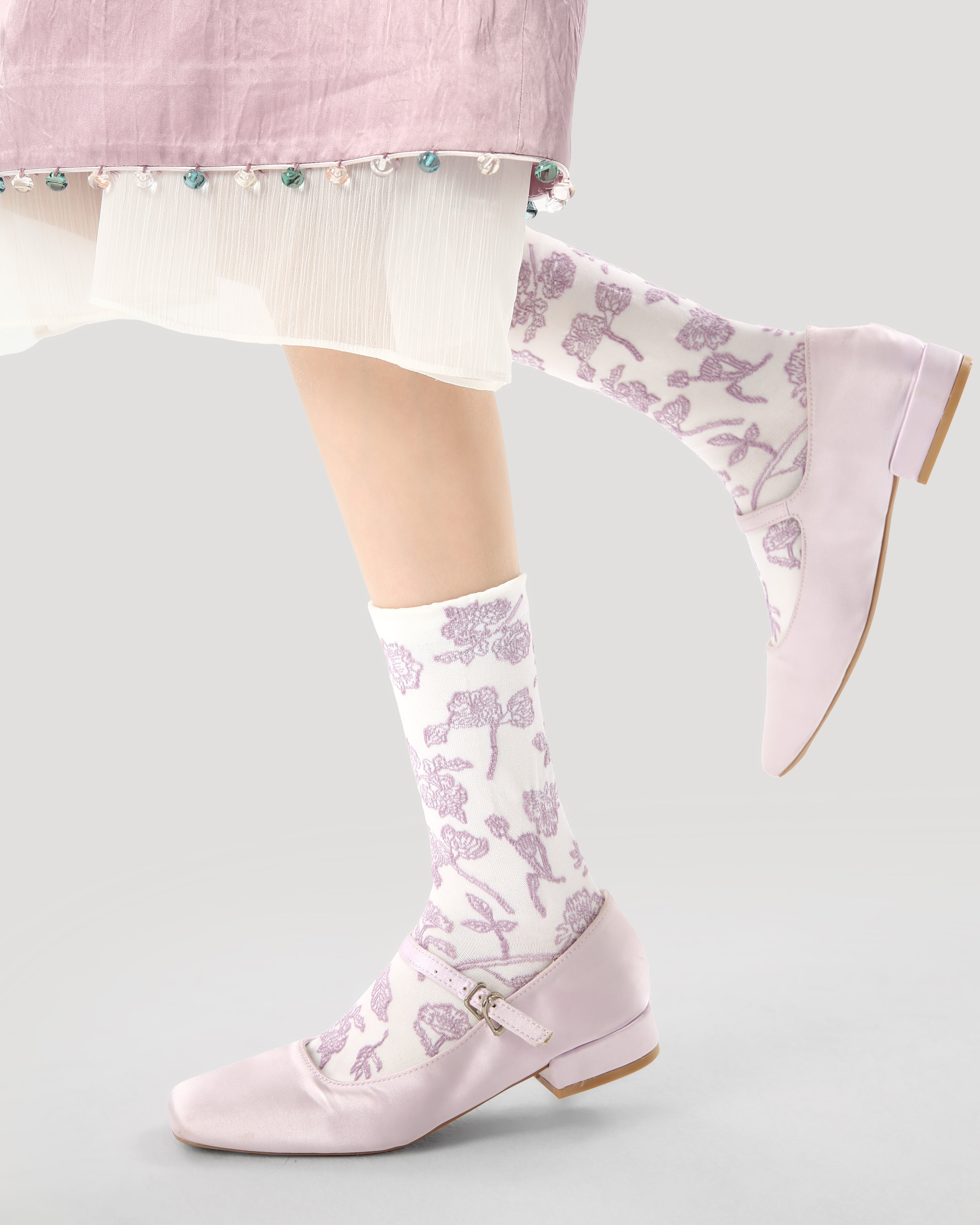 3-Pack Women's Crew Socks Purple Butterfly Series Embroidery Casual Socks