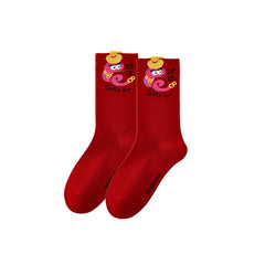 Sweetnana 3-Pack Red Festive Snake Socks for Women Crew Cotton Socks Chinese New Year Socks Year of The Snake