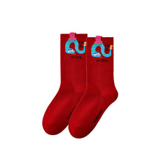 Sweetnana 3-Pack Red Festive Snake Socks for Women Crew Cotton Socks Chinese New Year Socks Year of The Snake