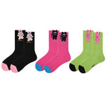 3-Pack Women's Crew Socks Cotton Cute  Cartoon Rock Party Series Casual  Socks