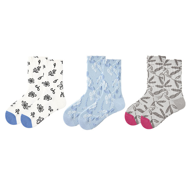 3-Pack Women's Crew Socks Snow Streams Series Cotton CasualSocks