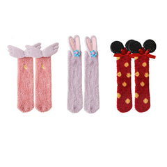 Sweetnana 3-Pack Women's Cartoon Cozy Tube Crew Socks Winter Fuzzy Warm Socks Non-Slip Slipper Socks