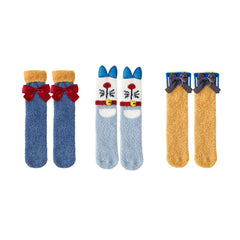 Sweetnana 3-Pack Women's Cartoon Cozy Tube Crew Socks Winter Fuzzy Warm Socks Non-Slip Slipper Socks