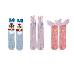 Sweetnana 3-Pack Women's Cartoon Cozy Tube Crew Socks Winter Fuzzy Warm Socks Non-Slip Slipper Socks