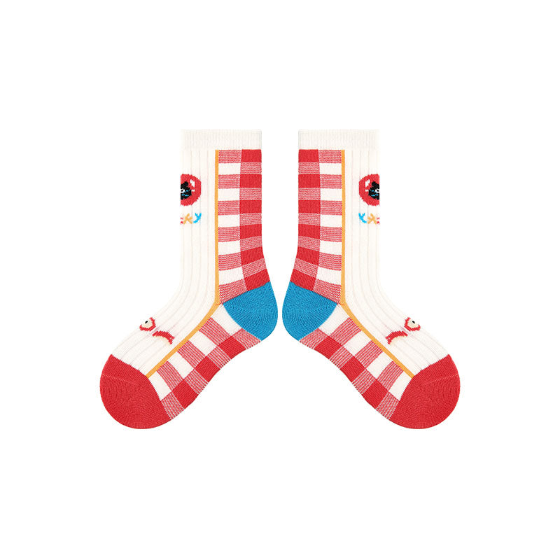 4-Pack Apple Cat Series Girls Cute Kids Socks Seamless Cotton Crew Socks