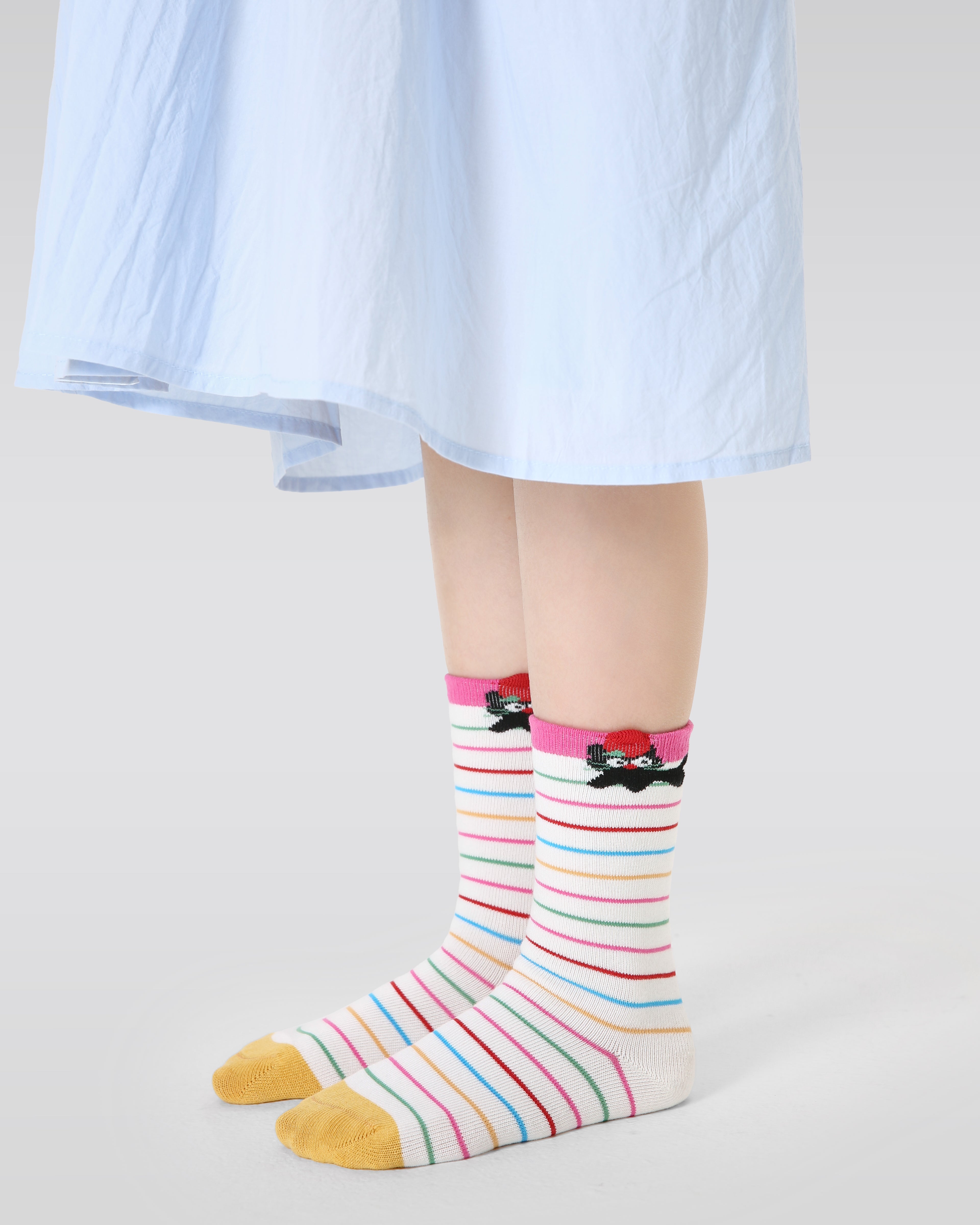4-Pack Apple Cat Series Girls Cute Kids Socks Seamless Cotton Crew Socks