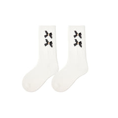 Sweetnana 4-Pack Autumn and Winter Children's Socks, Bow Print, Polka Dots, Elegant Ladylike Style, Warm, Comfort, Cotton Mid-calf Socks.