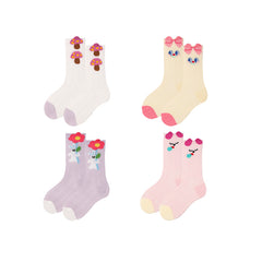 Sweetnana 4-Pack " Candy Party" Series Children's Seamless Socks: Colorful Cartoon Pattern, Thin and Breathable for Spring/Summer, Mesh Crew Socks.