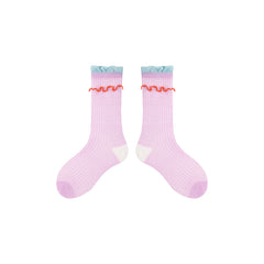 Sweetnana 4-Pack Children's "Bunny Puffs" Series Seamless Socks: Thin Breathable Mid-Calf Socks, Cuff Crimping Design with Stripe and Floral, Mesh Socks for Spring/Summer.