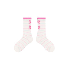 Sweetnana 4-Pack Children's "Bunny Puffs" Series Seamless Socks: Thin Breathable Mid-Calf Socks, Cuff Crimping Design with Stripe and Floral, Mesh Socks for Spring/Summer.